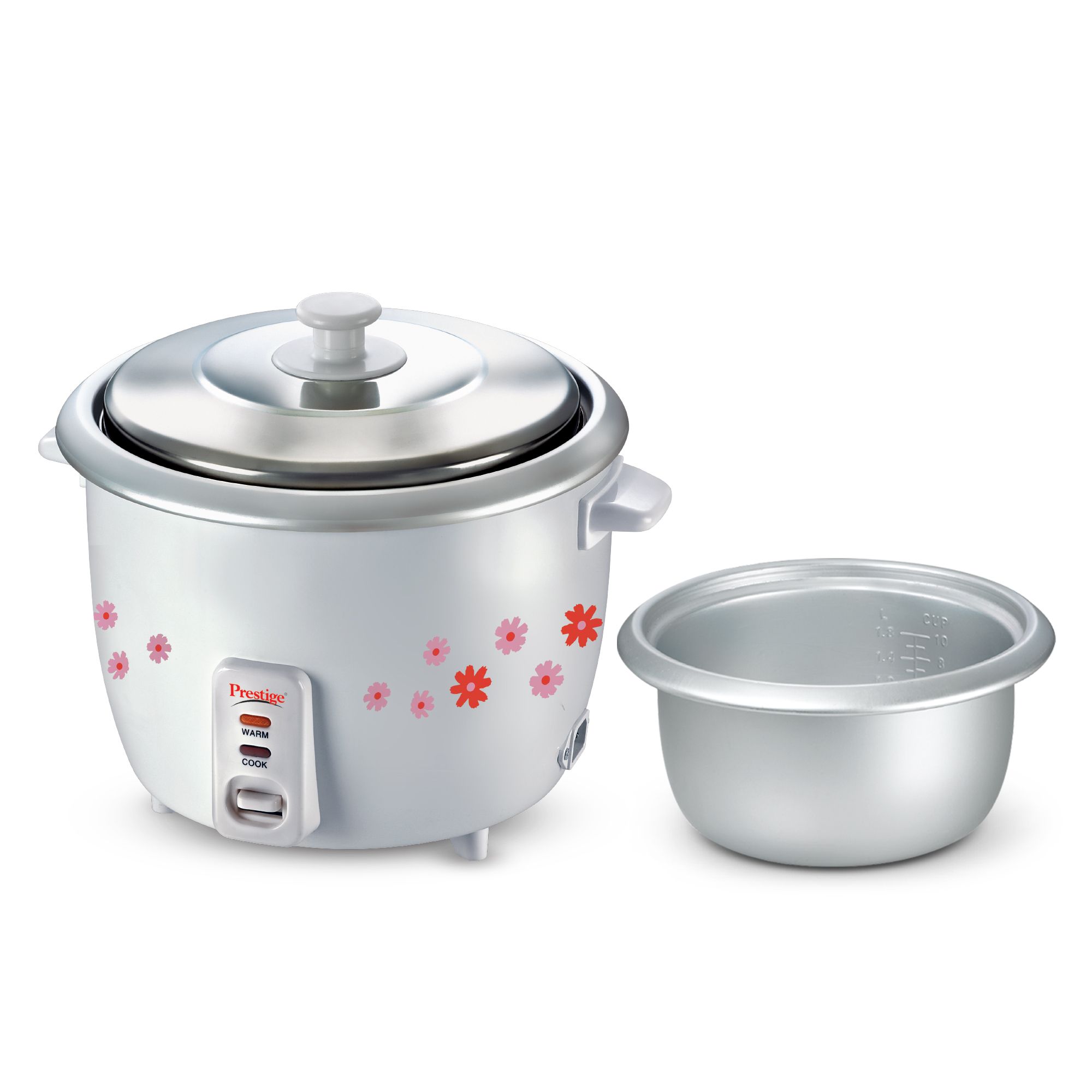 Prestige PRWO 1.8-2 Electric Rice Cooker 1.8L with Close Fit Lid (White, Red)