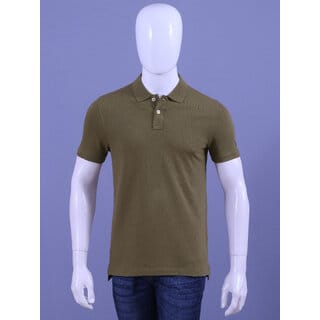 Men's Olive Green Enzyme Finish Solid Polo T-Shirt