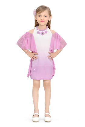 Be:Kids Lavender Dream Cold-Shoulder Dress with Chiffon Flutter Sleeves for Girls