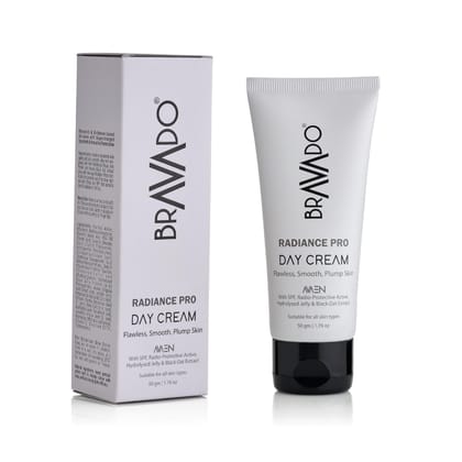 BRAVADO Radiance Pro Day Cream | Sun Protection and Skin Brightening | Daily Illuminating Moisturizer for Glowing Skin | Smooth, Plump Skin | for Normal, Dry, Oily skin | Moisturizing Face Cream, 50g