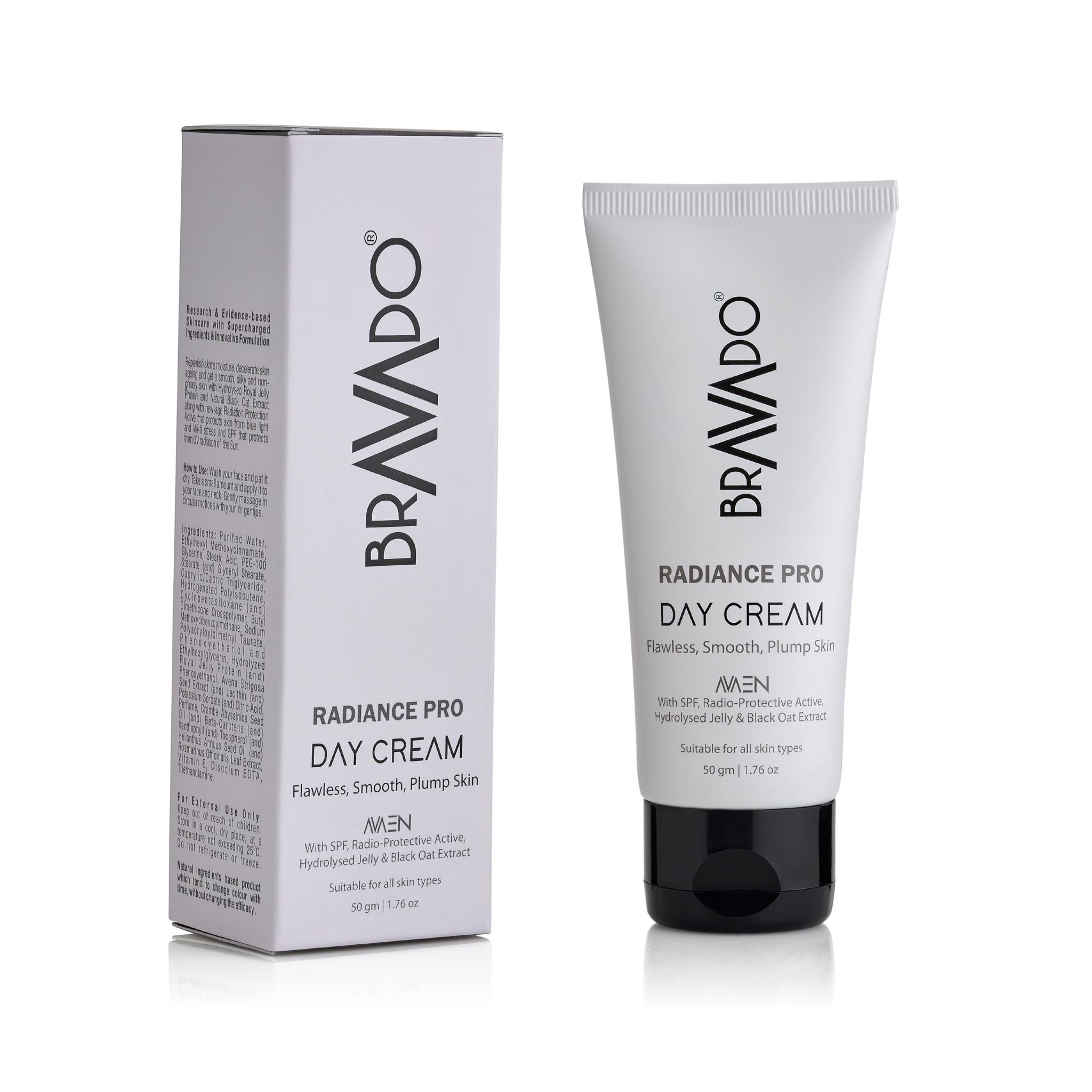 BRAVADO Radiance Pro Day Cream | Sun Protection and Skin Brightening | Daily Illuminating Moisturizer for Glowing Skin | Smooth, Plump Skin | for Normal, Dry, Oily skin | Moisturizing Face Cream, 50g