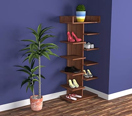 DAS Felix Engineered Wood Shoe Rack Organizer for 8 Pairs of Shoes/Sleepers/Sandals- Classic Walnut Finish
