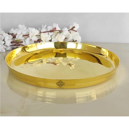 Indian Art Villa Pure Brass Shine Finish Lining Design Thali/Plate  Diameter-36.83 cm