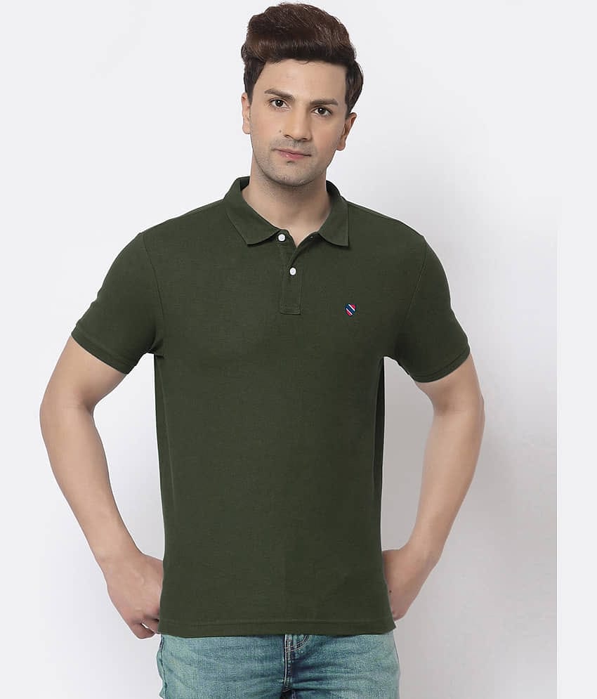 Merriment Pack of 1 Cotton Blend Regular Fit Solid Half Sleeves Men's Polo T Shirt ( Olive Green )