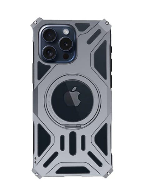 Dragon - Magnetic Frameless Armor Rotating Stand iPhone Case - Silver iPhone 15