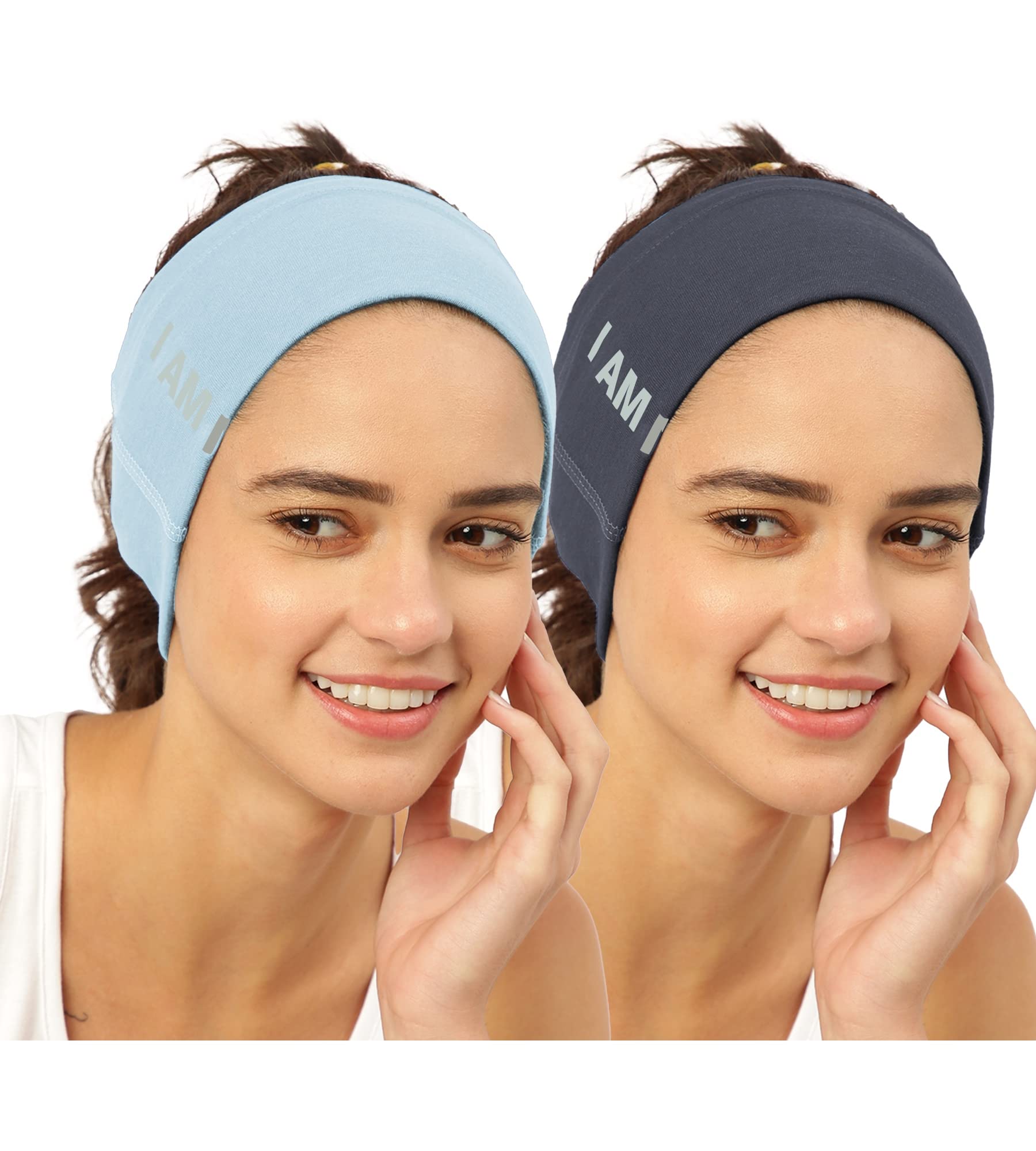 FREECULTR Unisex Bamboo Bandana, Anti Microbial Super Soft & Comfort Fit, Breathable Multipurpose Headband, Face Mask for Dust Protection and Sun - Size Printed Pack of 2-Chalk Blue, Charcol