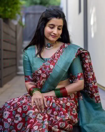 Premium Soft Chanderi Cotton Kalamkari Print Saree with Handmade Zalar & Printed Blouse