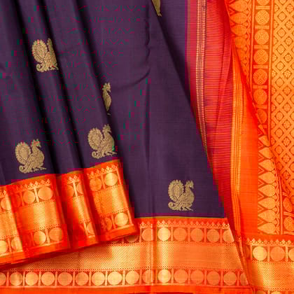 Violet And Orange Kanchipuram Silk Saree For Wedding Wear PV NYC 1496