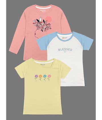 HELLCAT Pack of 3 Girls Cotton Blend T-Shirt ( Multicolor )