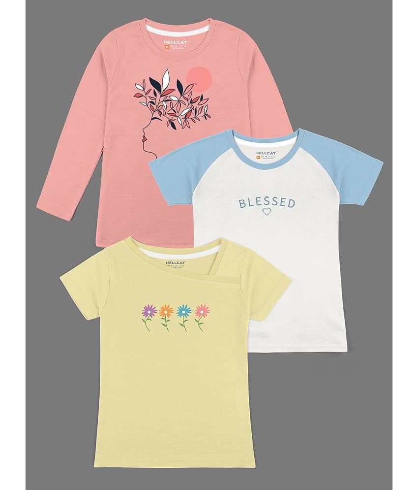 HELLCAT Pack of 3 Girls Cotton Blend T-Shirt ( Multicolor )