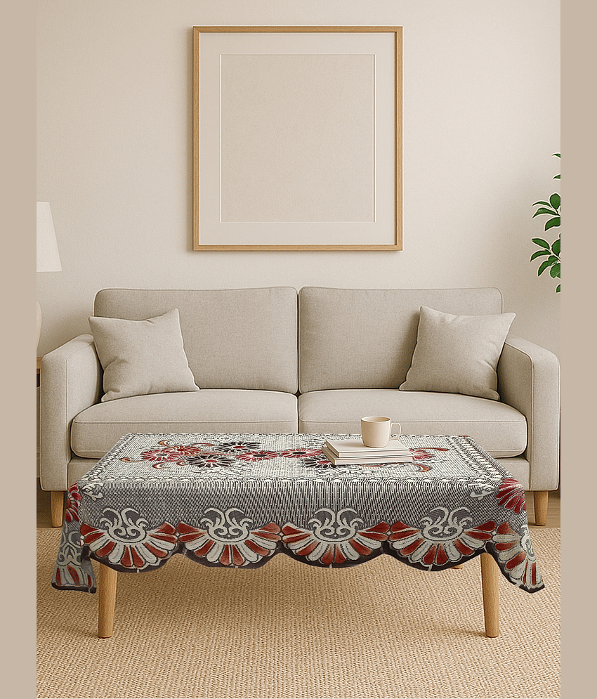 Crosmo Embroidered Cotton 4 Seater Rectangle Table Cover ( 152 x 102 ) cm Pack of 1 Gray