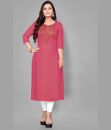 RIAANA - Pink Rayon Women's Straight Kurti ( Pack of 1 ) RIAANA - Pink Rayon Women's Straight Kurti ( Pack of 1 )