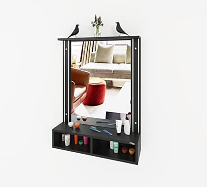 DAS Bárbara Engineered Wood Wall Mount Dressing Table Vanity Mirror with Storage Shelves - Black