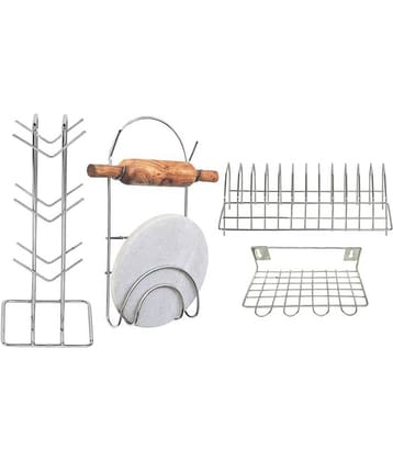 JISUN - Silver Stainless Steel Storage Racks ( Pack of 4 )