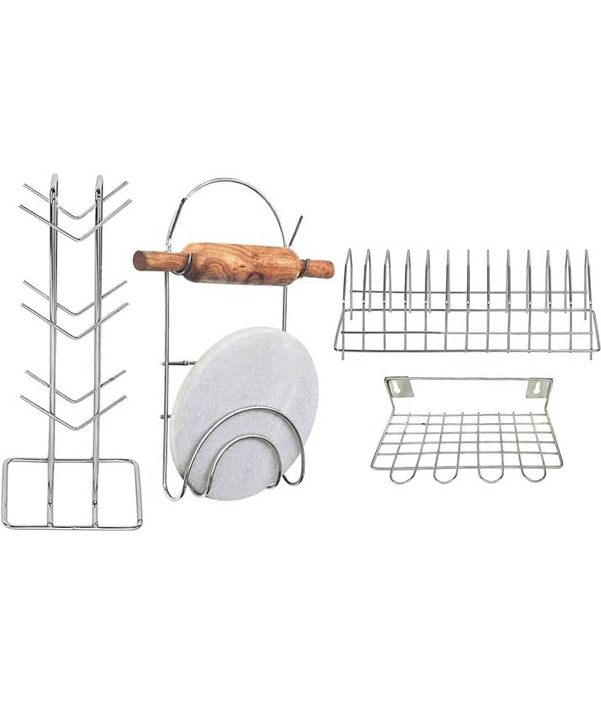 JISUN - Silver Stainless Steel Storage Racks ( Pack of 4 )