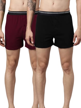 2 Pack Solid Cotton Boxers-M