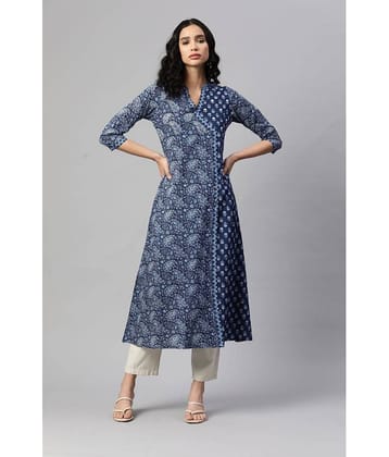 Vbuyz - Blue Cotton Women's A-line Kurti ( Pack of 1 )