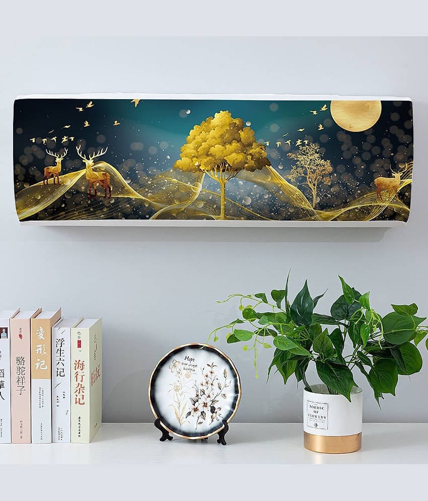 Sahaj Creation Single Poly-Cotton Gold AC Cover for 1.5 Ton Split AC