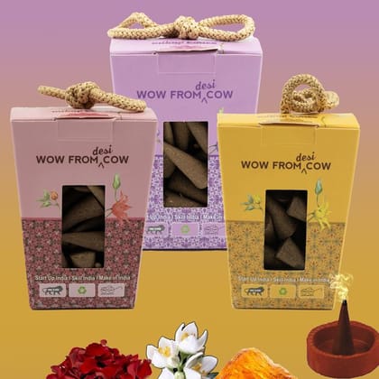Nandi Panchgavya 100 Percent Cow Dung Rose, Amber, Jasmine Dhoop Cones (150 Pcs)