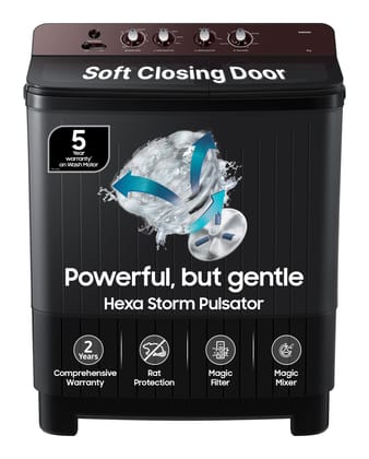 Samsung 8 kg, 5 Star, Soft Closing Door, Hexa Strom Pulsator, Semi-Automatic Top Load Washing Machine (WT80F4560RD/TL, Light Gray, 5 Year Warranty on Wash Motor) Samsung 8 kg, 5 Star, Soft Closing Door, Hexa Strom Pulsator, Semi-Automatic Top Load Washin