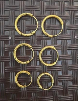 Gold Coted Simple Cut Light Weight Hoop Bali Earring for Women & Girls Pack of 3