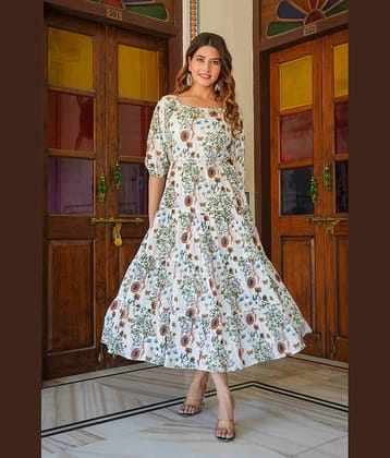 Yash Gallery Women Rayon Printed Fit & Flare Dress ( White )