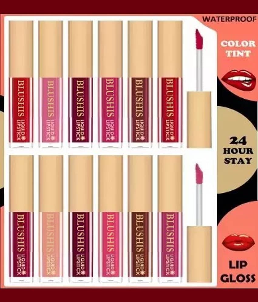 BLUSHIS All Day Long Multi Color Matte Lipstick (Pack of 12)
