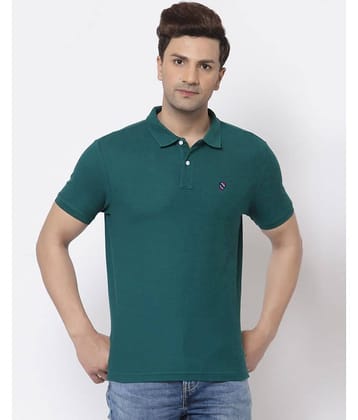 Merriment Pack of 1 Cotton Blend Regular Fit Solid Half Sleeves Men's Polo T Shirt ( Teal Blue )