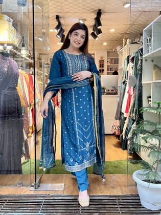Karim Blue Jacquard Suit Set-L