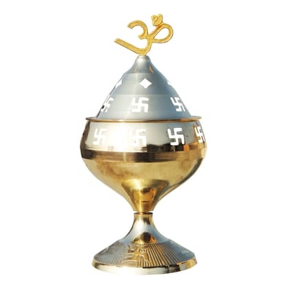 Brass Table Decor Oil Lamp Om Pakija Deepak  - Vintage Brass Diya for Temple, Height : 6.4 Inch (ZMAS164 I)