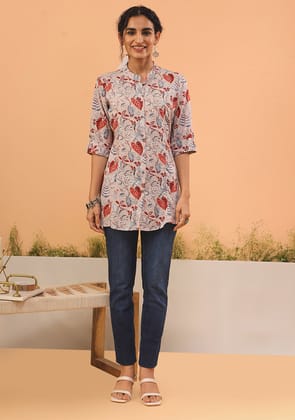 Beige Floral A-Line Top-S