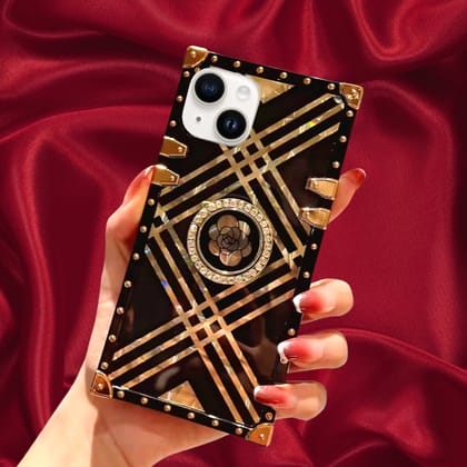 Black & Gold Rose Rhinestones Ring Holder Luxury Cover-iPhone 13