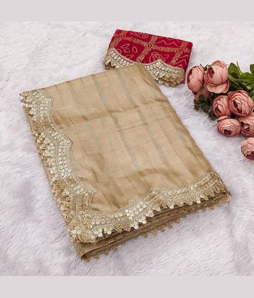 Parmila Fashion Silk Blend Embellished Bhagalpuri Saree With Unstitched Blouse Piece ( Beige )