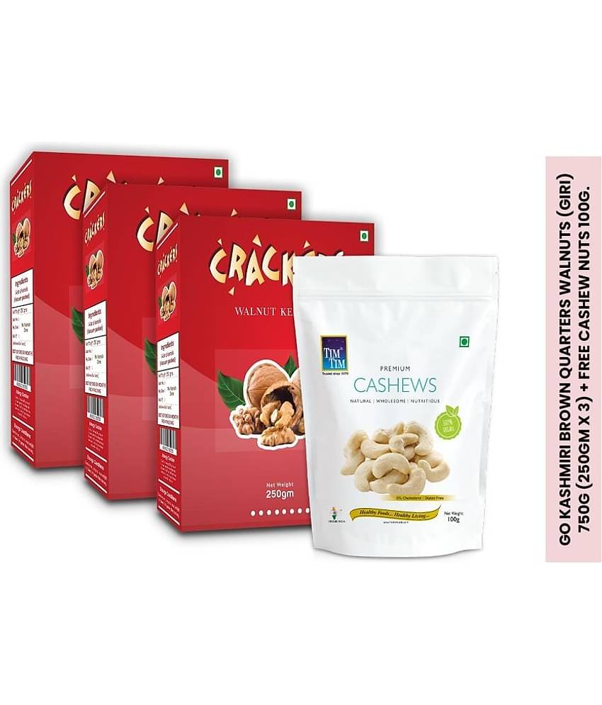 GO Kashmiri Brown Quarters Walnuts (giri) 750g (250gm x 3) + free Cashew Nuts 100g worth Rs. 225.
