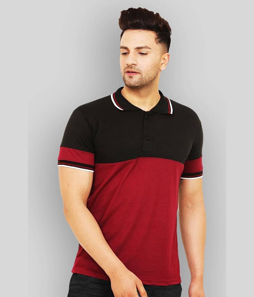 Leotude Pack of 1 Cotton Blend Regular Fit Colorblock Half Sleeves Men's Polo T Shirt ( Purple )