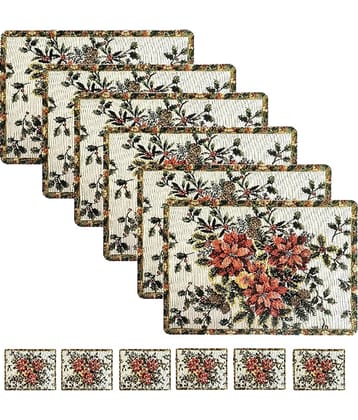 Sanraksshan PVC Floral Rectangle Table Mats & Coasters ( 40 cm x 32 cm ) Pack of 12 - Multi