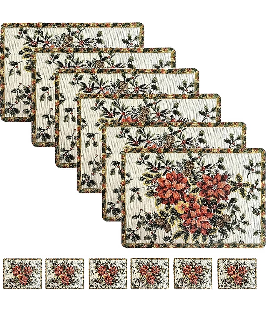 Sanraksshan PVC Floral Rectangle Table Mats & Coasters ( 40 cm x 32 cm ) Pack of 12 - Multi