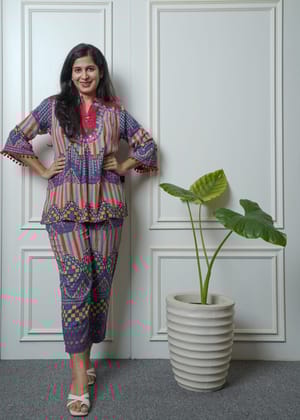 Rayon silk multi colour coord set-M