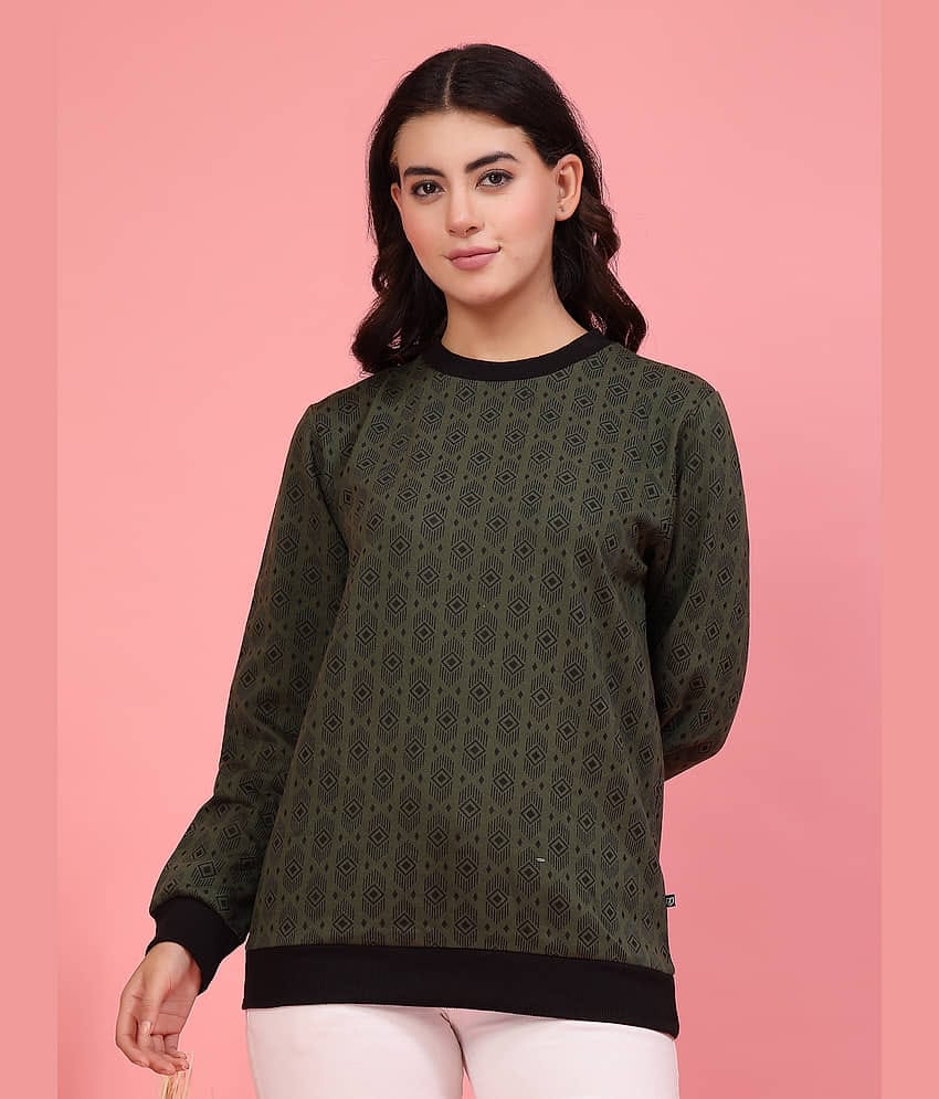 Rigo Women Fleece Round Neck Sweatshirt For ( Olive )