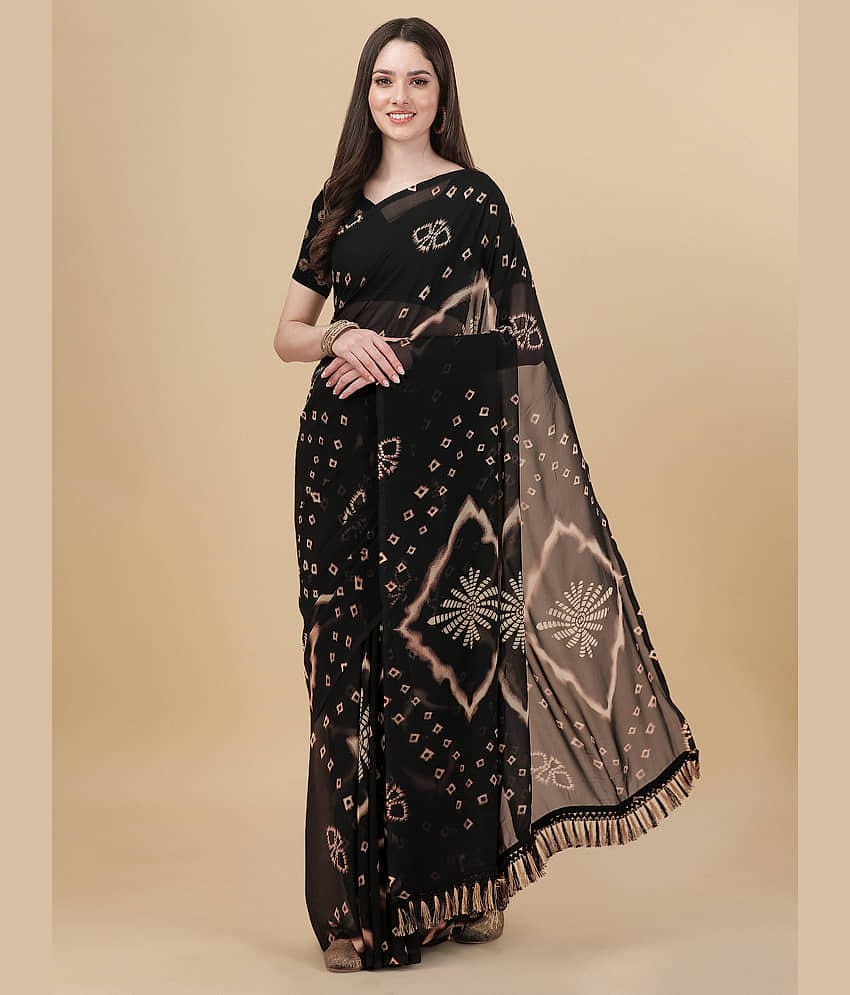 Rekha Maniyar Georgette Printed Saree With Unstitched Blouse Piece ( Black )