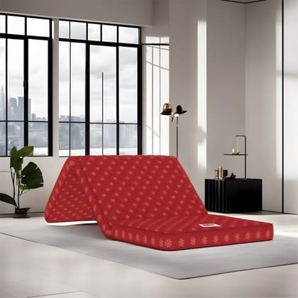 Usha Shriram Essentio 3 Fold Reversible Travel Bed at FACTORY RATE 3 inch Double PU Foam Mattress (L X W: 72 inch X 48 inch)