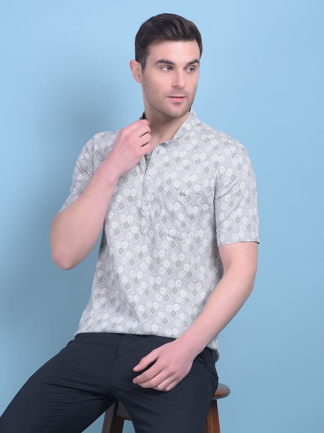 Grey Printed Shirt-M / Grey