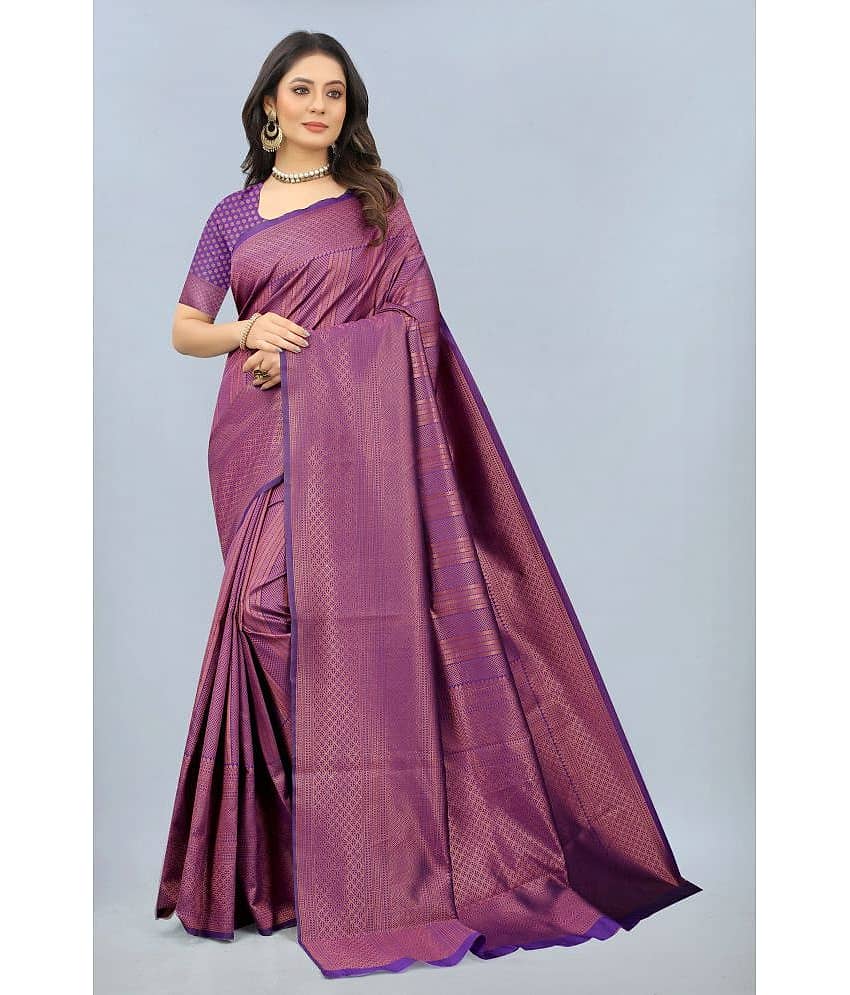 NENCY FASHION Banarasi Silk Embellished Saree With Unstitched Blouse Piece ( Indigo )