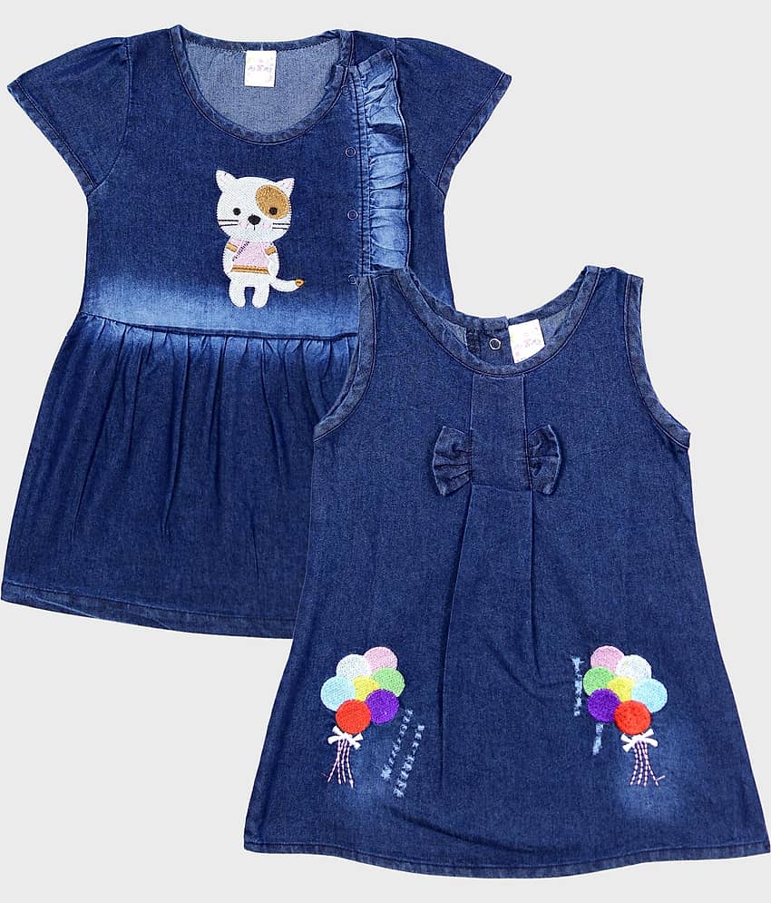 Me N My CLOSET Pack of 2 Baby Girls Denim Frock ( Blue )