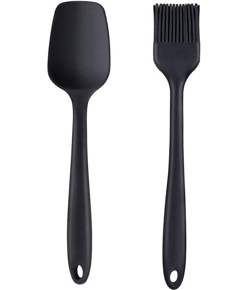 Baskety Silicone and Basting Pastry Brush Mixing Spatula ( Pack of 2, Black)