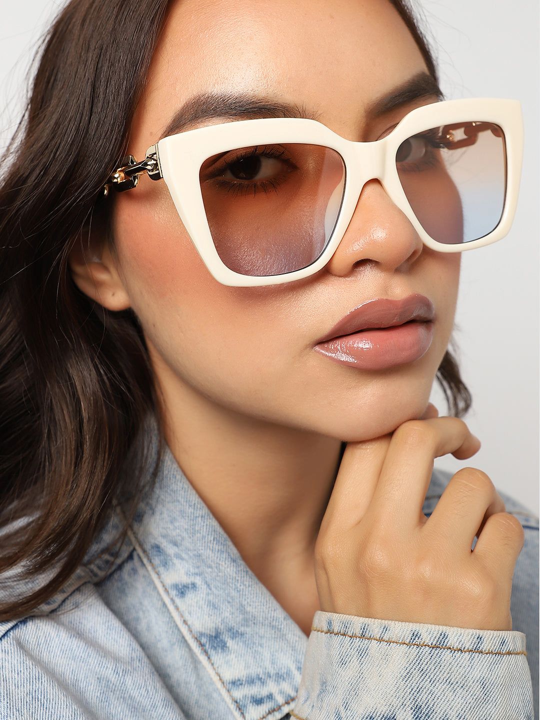 White Frame Gold Stem Cat Eye Sunglass-Sunglasses