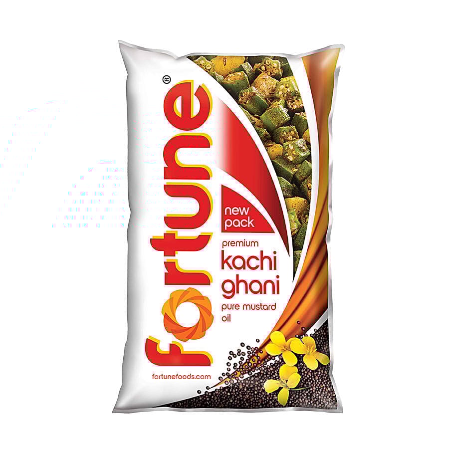 Fortune Premium Kachi Ghani Pure Mustard Oil, 1 L Pouch