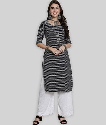 7Threads Crepe Printed Straight Women's Kurti - Black ( Pack of 1 )