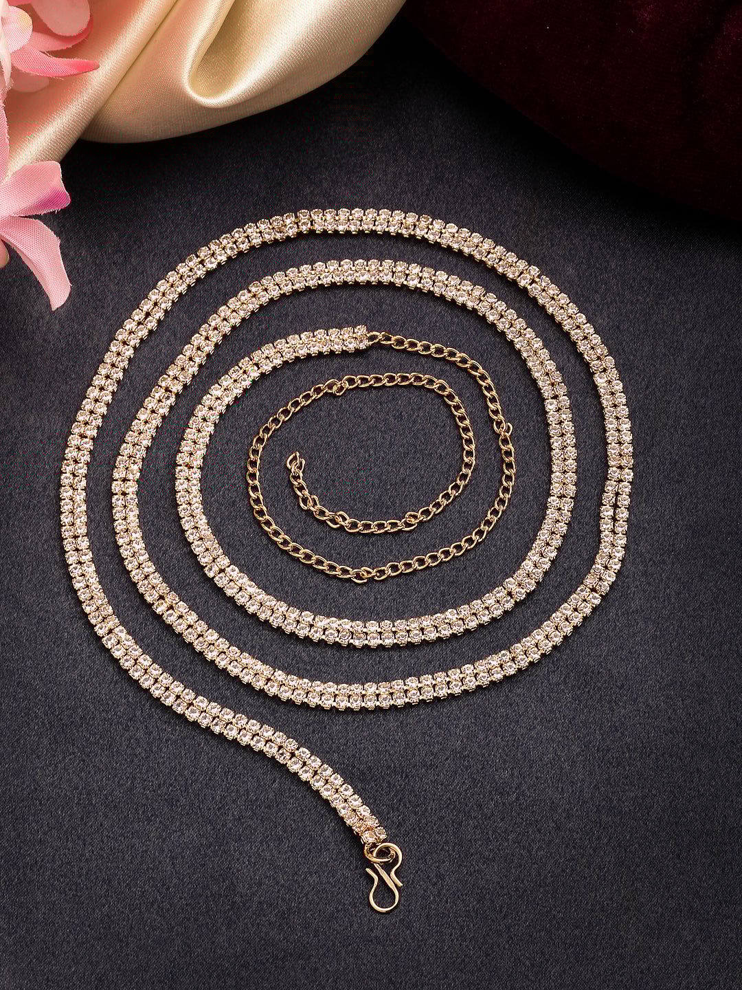 NVR Women's Gold-Plated AD-Studded Double Layered Kamarbandh Waist Chain-Onesize / Gold / Brass