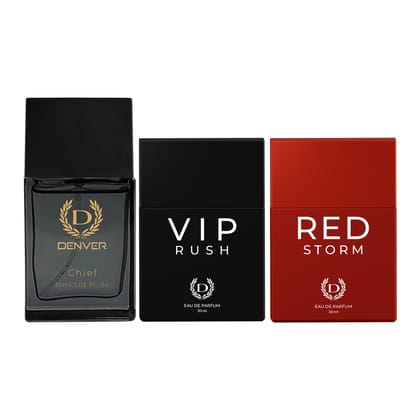 Denver Pack of 3 Perfumes (Chief + VIP Rush + Red Storm) - 30ml Each Denver Pack of 3 Perfumes (Chief + VIP Rush + Red Storm) - 30ml Each